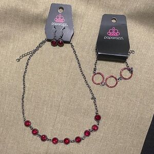 Paparazzi Ruby Red and Silver Necklace Set